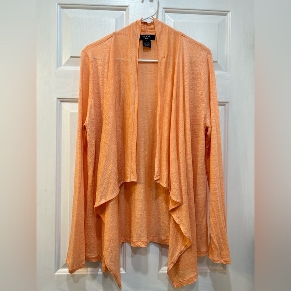 Verve Ami 100% Linen Open Front Cardigan Lightweight Long Sleeve Women Sz L - Picture 1 of 6